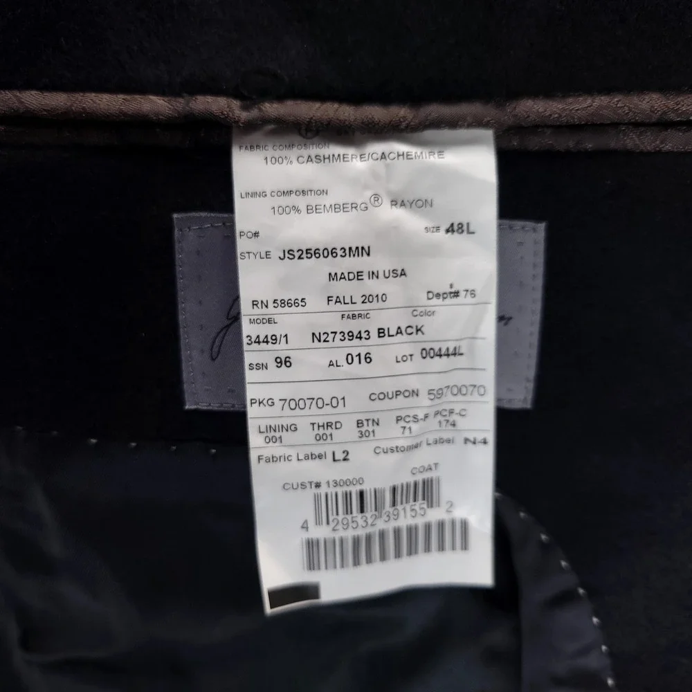 John W Nordstrom Signature Blazer Mens 48L Black Cashmere Loro Piana Sport Coat